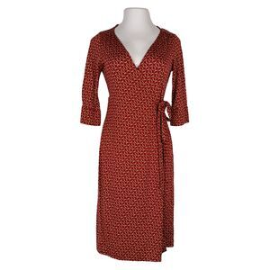 Diane Von Furstenberg Rust Red Printed Wrap Midi Dress
